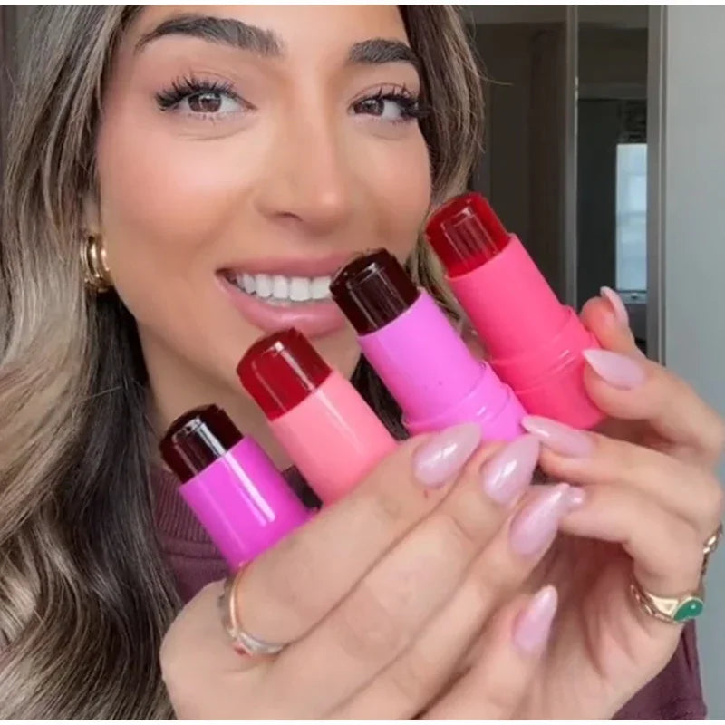 3-in-1 Milk Jelly Tint Facial Blusher Wand Moisturized Long Lasting Matte Rouge Cheek Contour Lipstick Sticker Beauty Makeup
